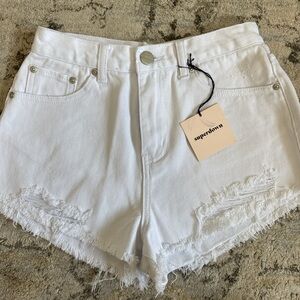 Superdown Bright White Frayed Jean Shorts